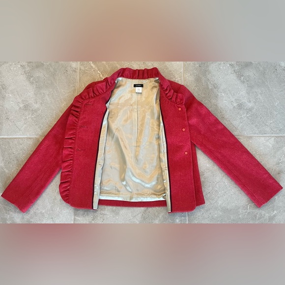 J.CREW Fiona Blazer Red Herringbone Ruffle Wool | Size 2 Womens - Picture 5 of 10